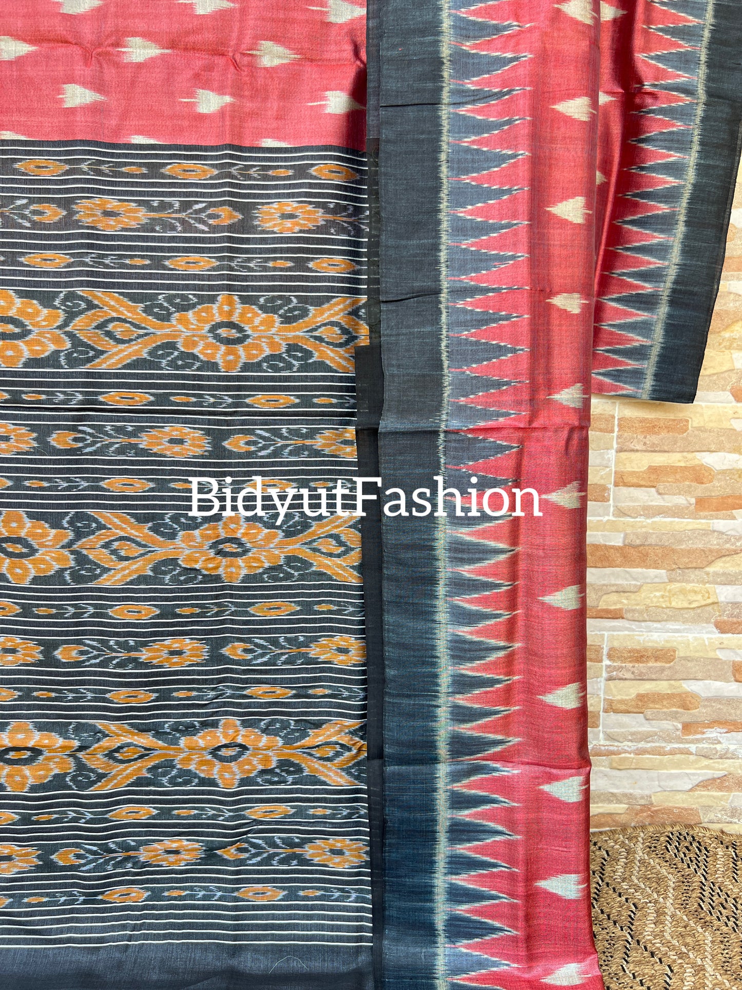 Handlooms of Odisha Gopalpur Tussar Silk Saree rust orange color