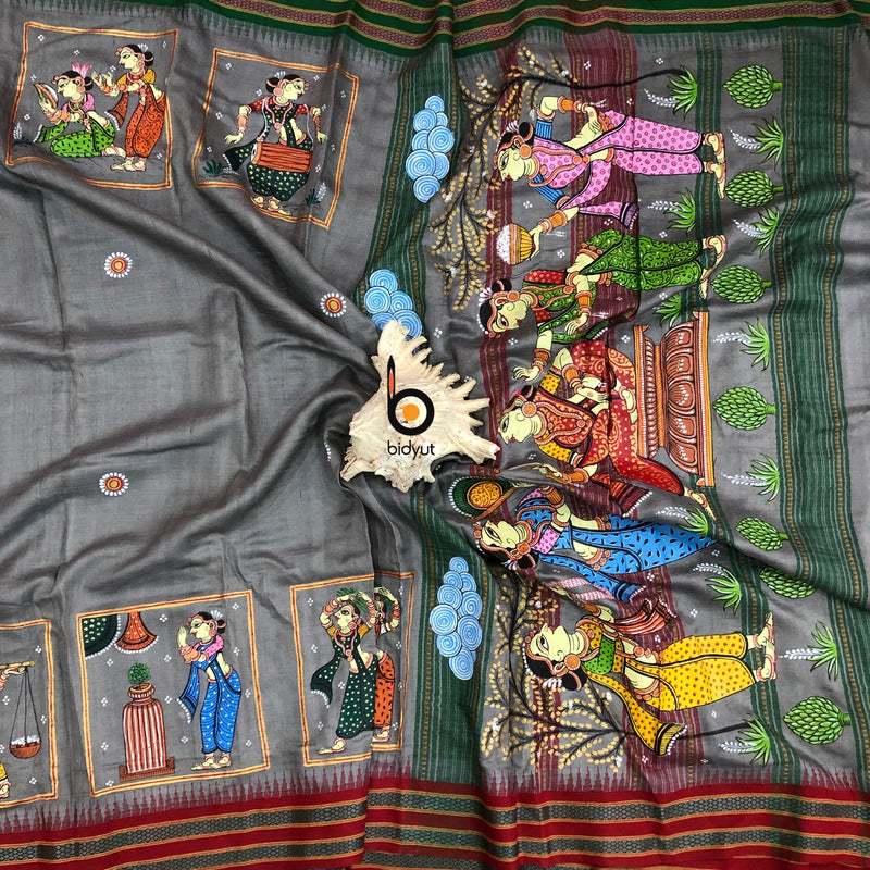 Odisha Pattachitra Handpainting on Vidharbha Tussar Silk Saree