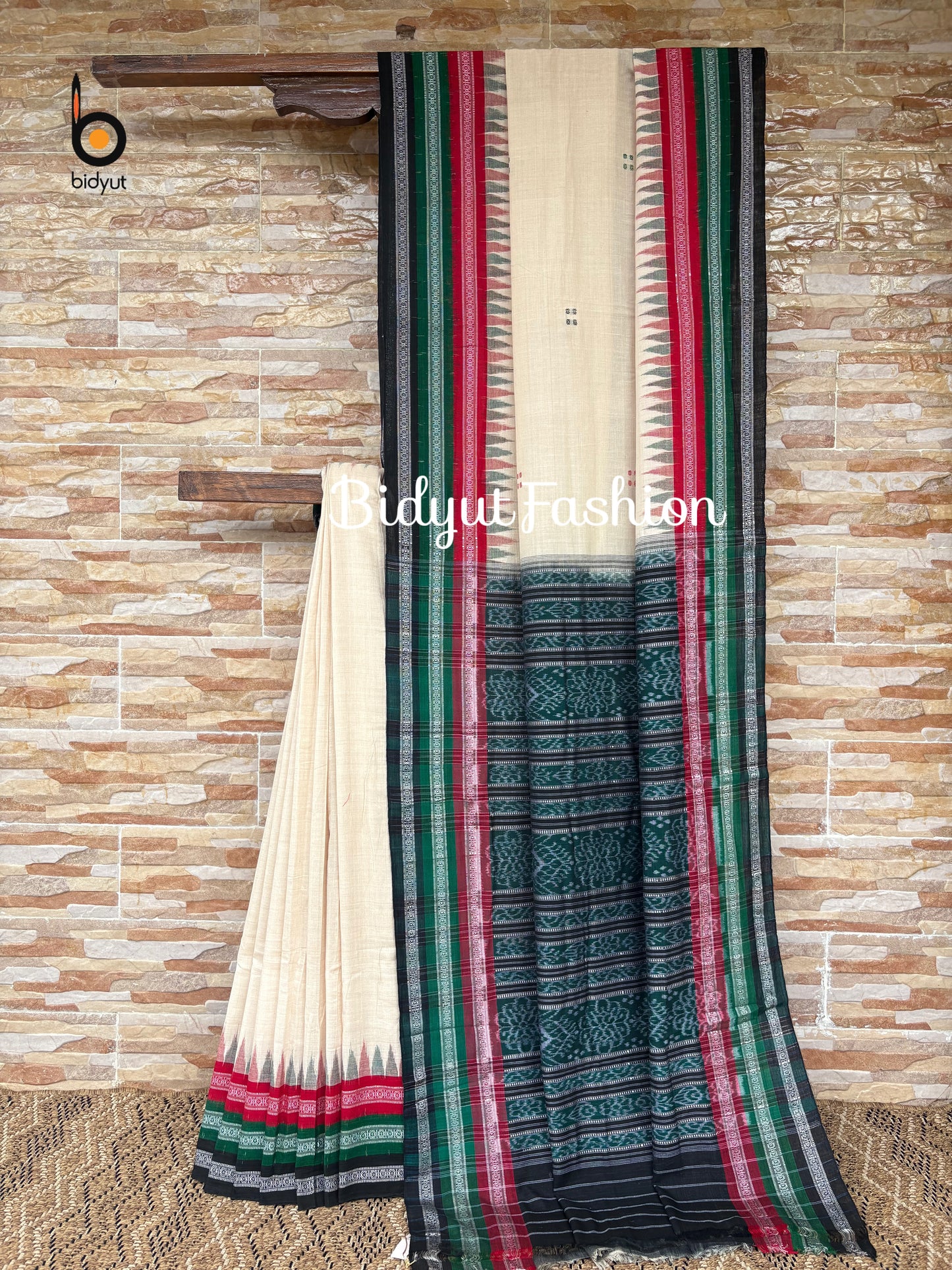 Handlooms of Odisha Sambalpuri Ikat Cotton Saree Off White Color