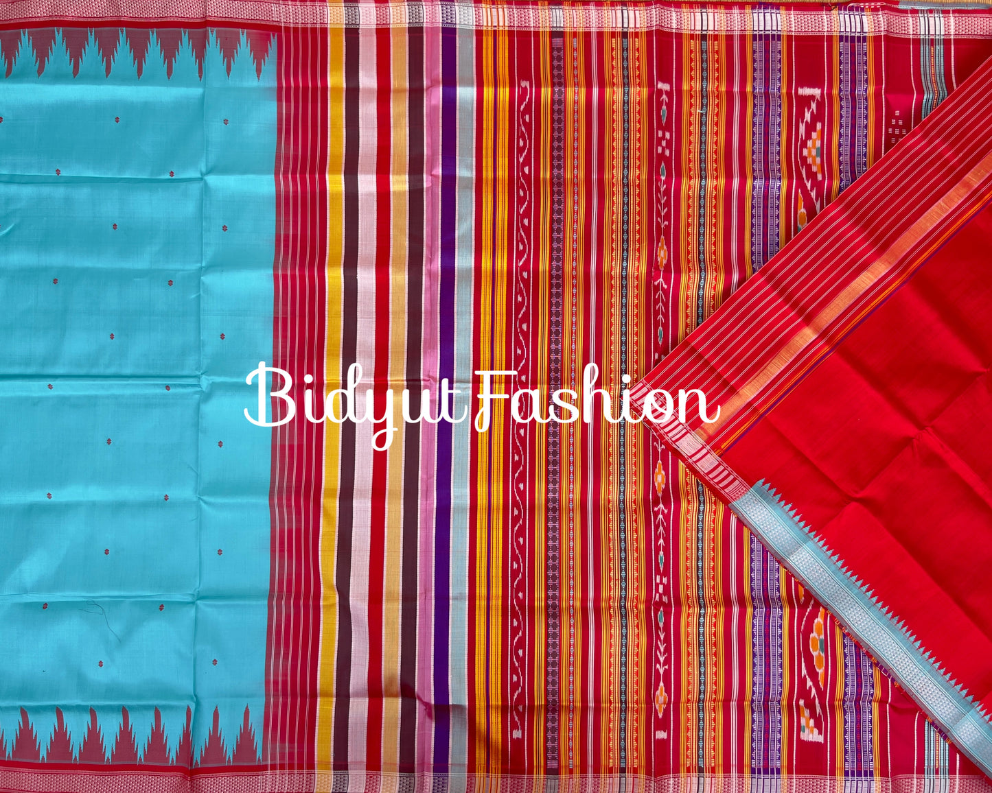 Handlooms of Odisha Berhampuri Double Palla Silk Saree Blue color