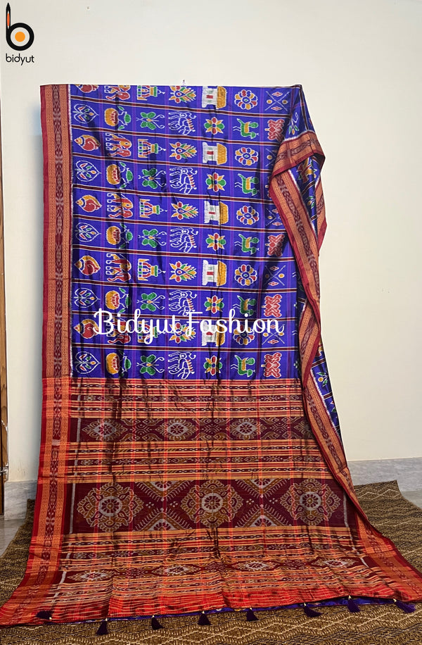 Odisha handloom Blue color Nabakothi Khandua Ikat Silk Saree