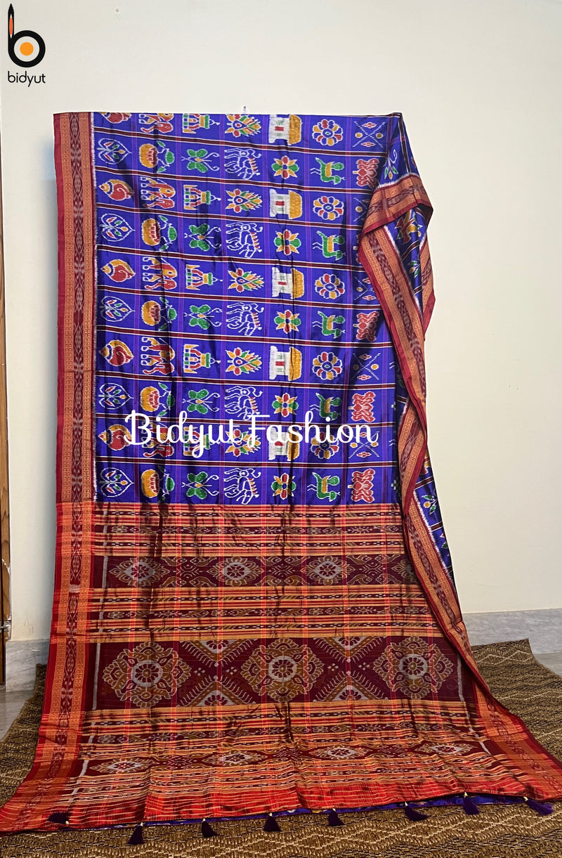 Odisha handloom Blue color Nabakothi Khandua Ikat Silk Saree