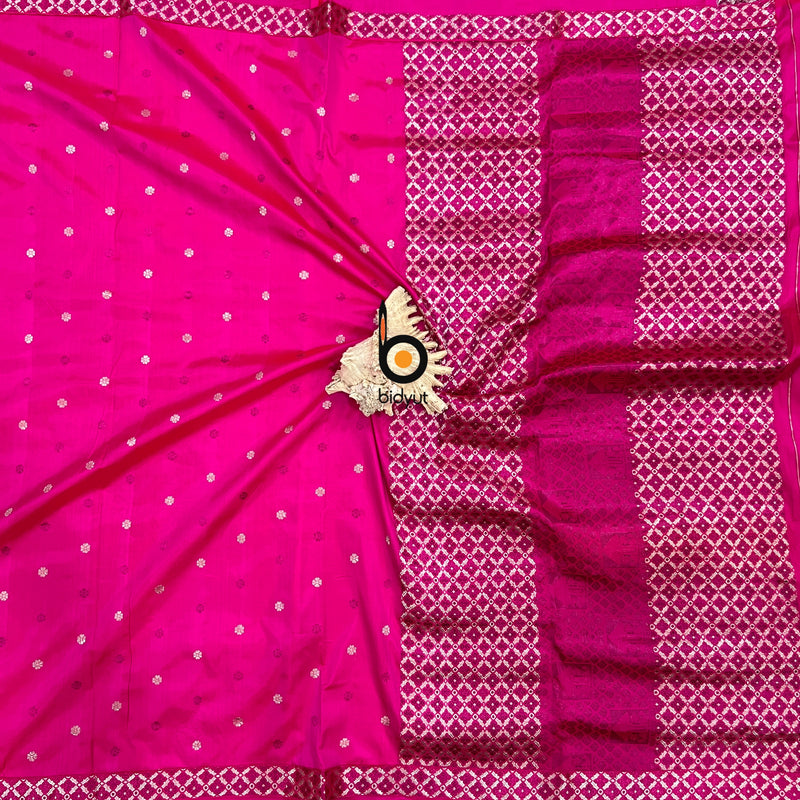 Assam Handloom Paat Silk Saree with zari work - Pink sari - Bidyut Fashion