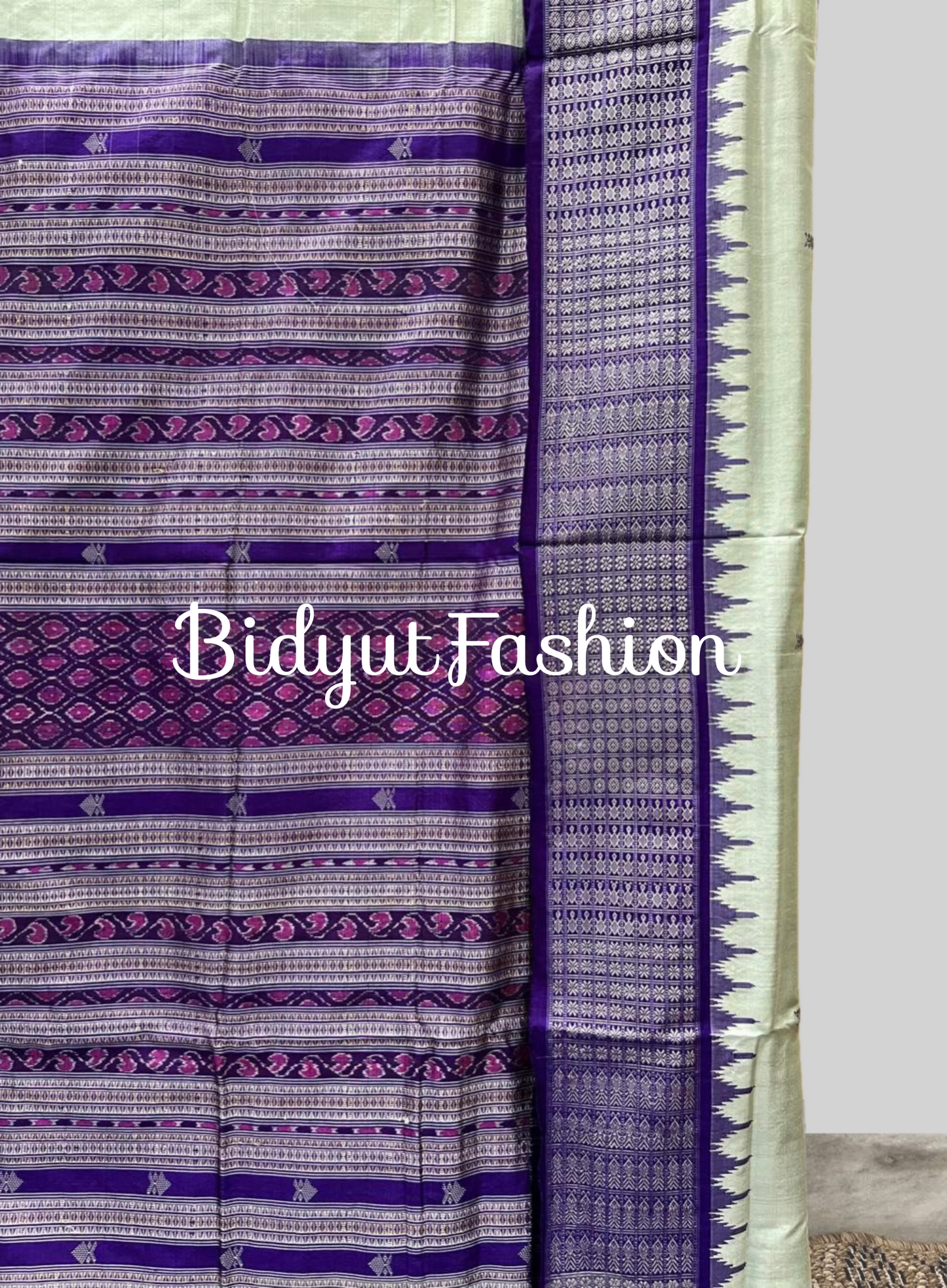 Masterpiece of Odisha handloom Dasphulia Silk Saree mint green color | Bomkai with Sambalpuri Ikat
