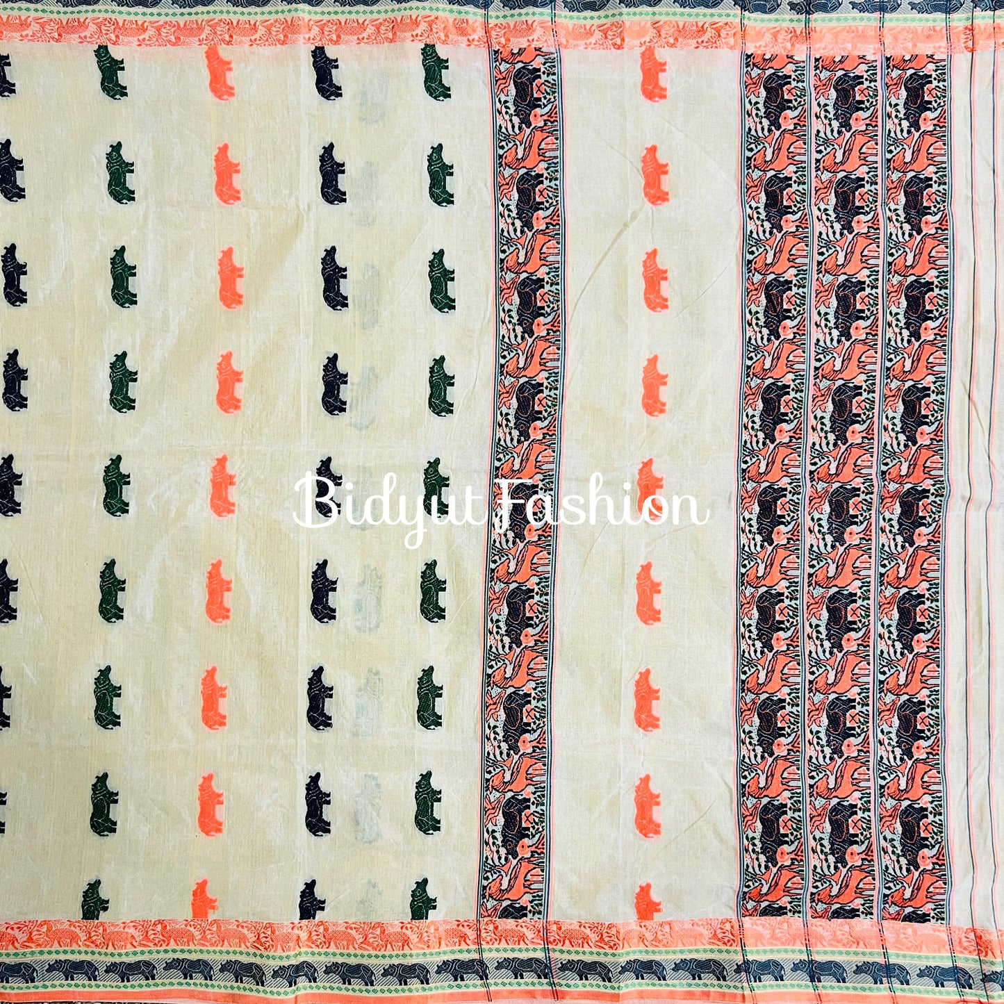 Handlooms of Assam Kaziranga Cotton Saree Beige color