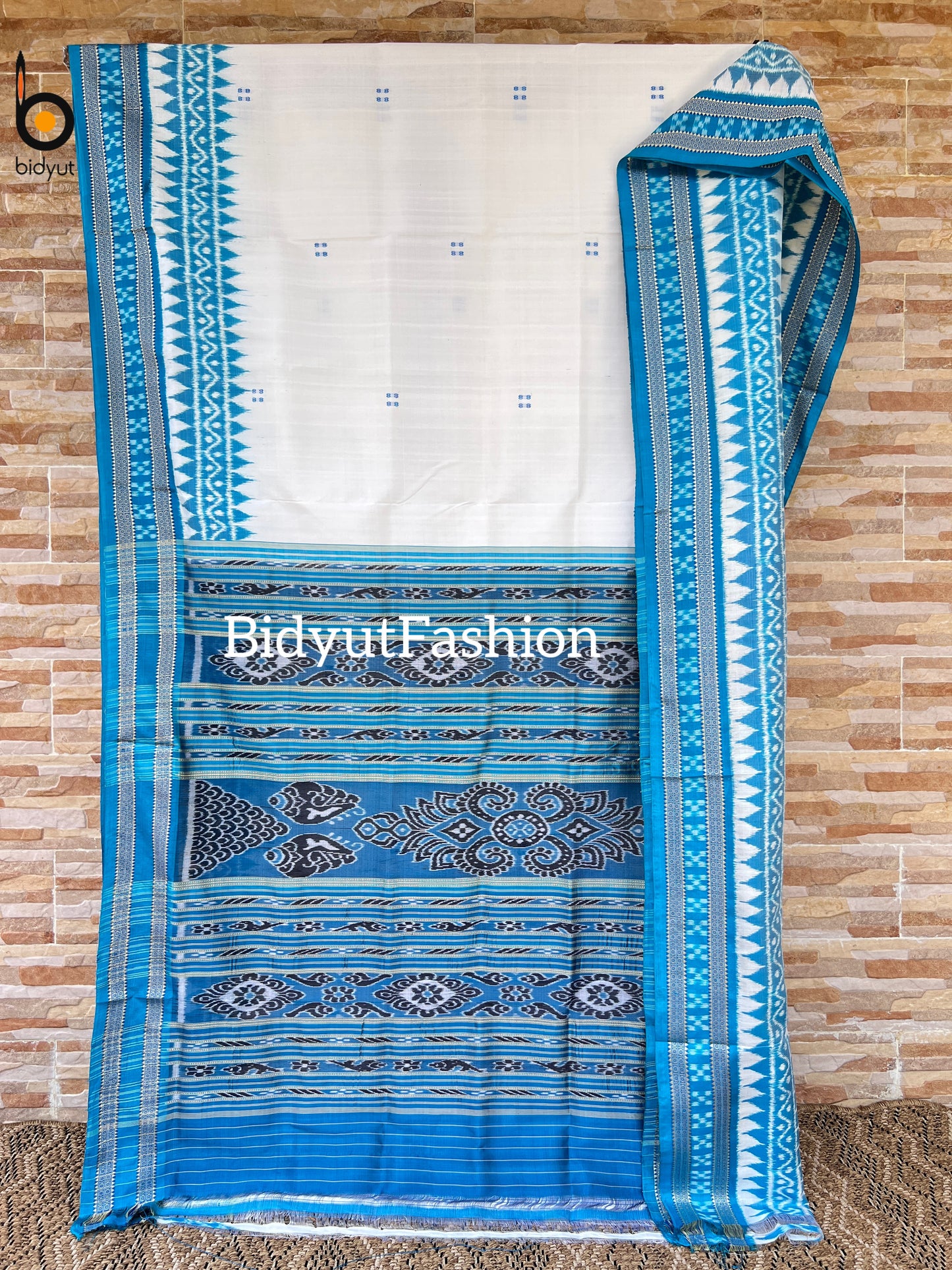 Handlooms of Odisha Nuapatna Khandua Ikat Silk Saree White color