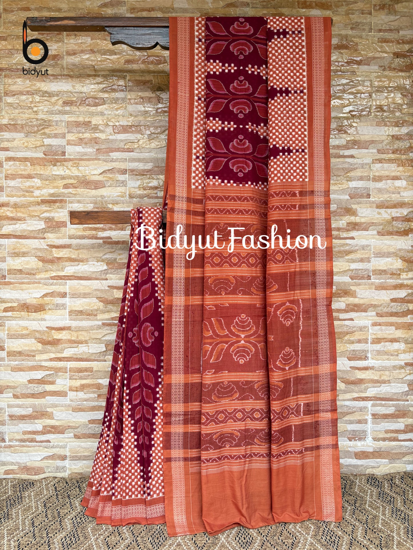 Handlooms of Odisha Sambalpuri Ikat cotton saree maroon color
