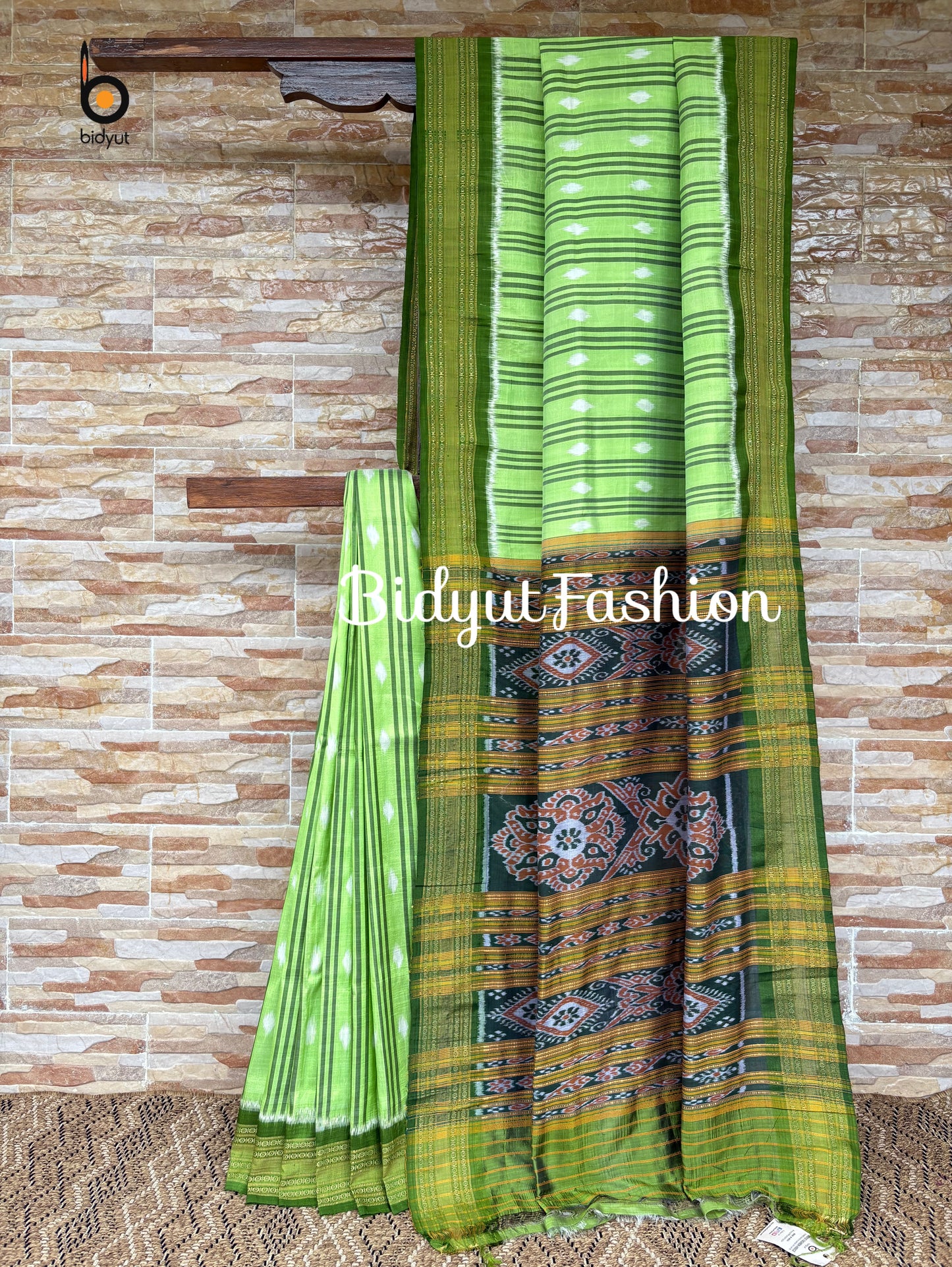 Handlooms of Odisha Nuapatna Khandua Ikat Silk Saree green color