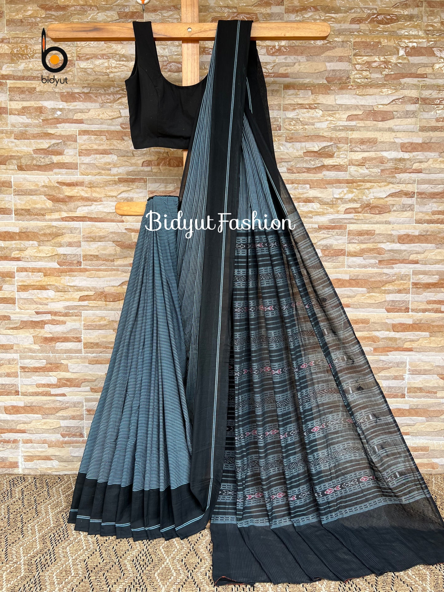 Handlooms of Odisha Sambalpuri Ikat Cotton Saree Grey Color