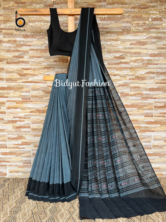 Handlooms of Odisha Sambalpuri Ikat Cotton Saree Grey Color