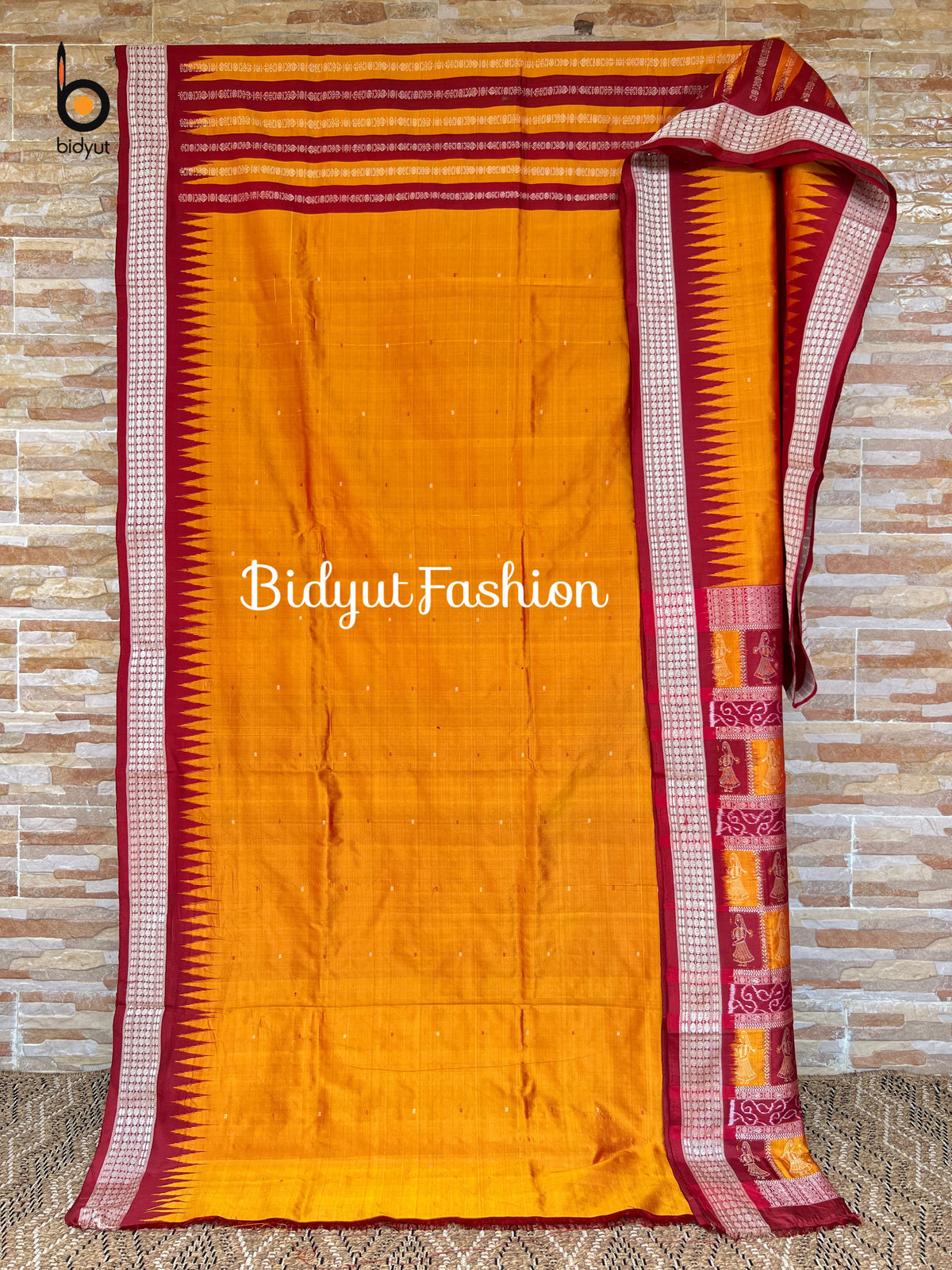 Handlooms of Odisha Sambalpuri Bomkai Silk Saree Rust Orange color