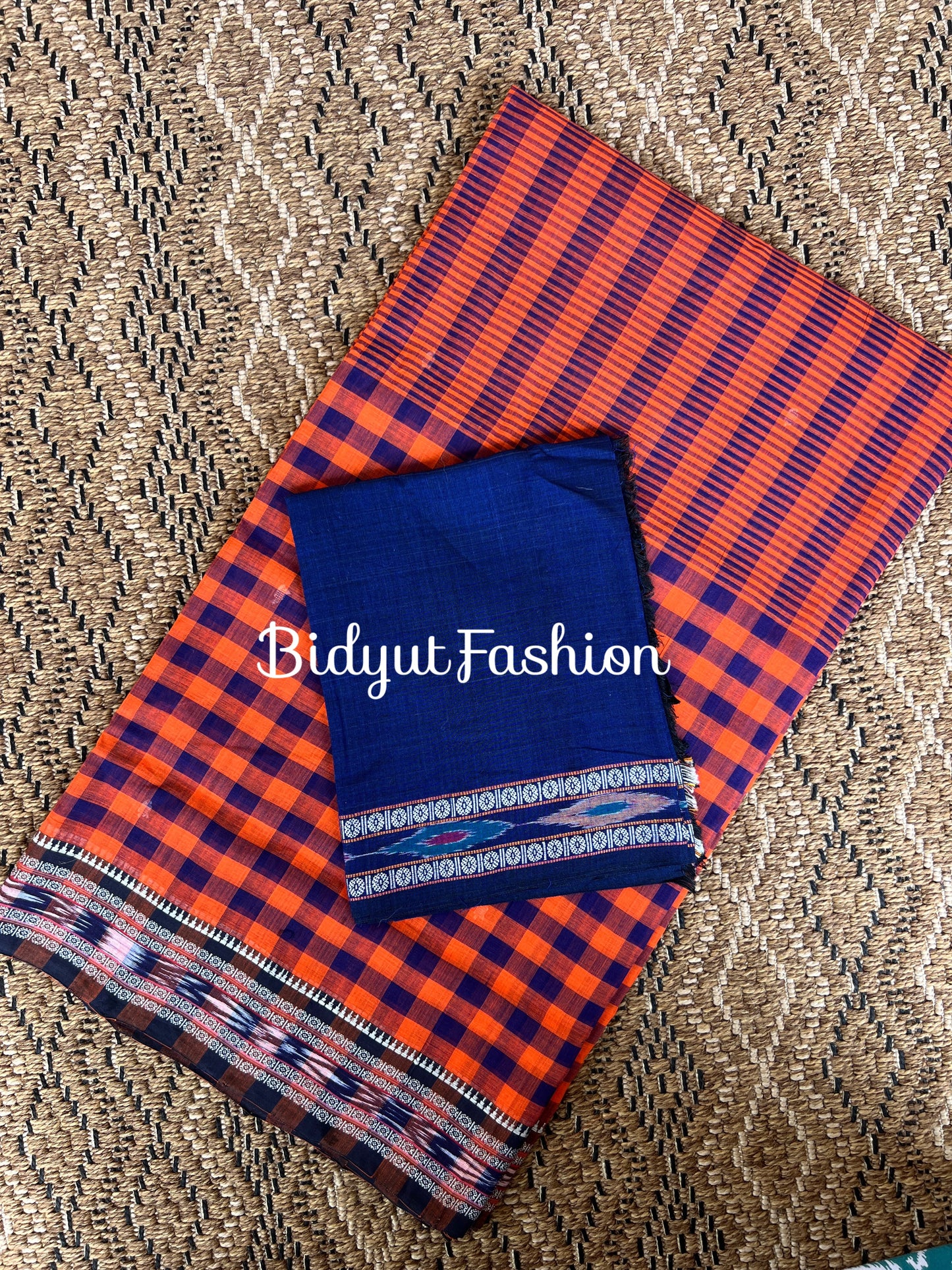 Handlooms of Odisha Jagatsinghpur Suta Ikat Cotton Saree Orange color