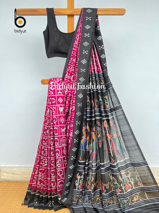 Odia Varnamala Nuapatna Ikat Silk Saree | Odia Alphabet Motif