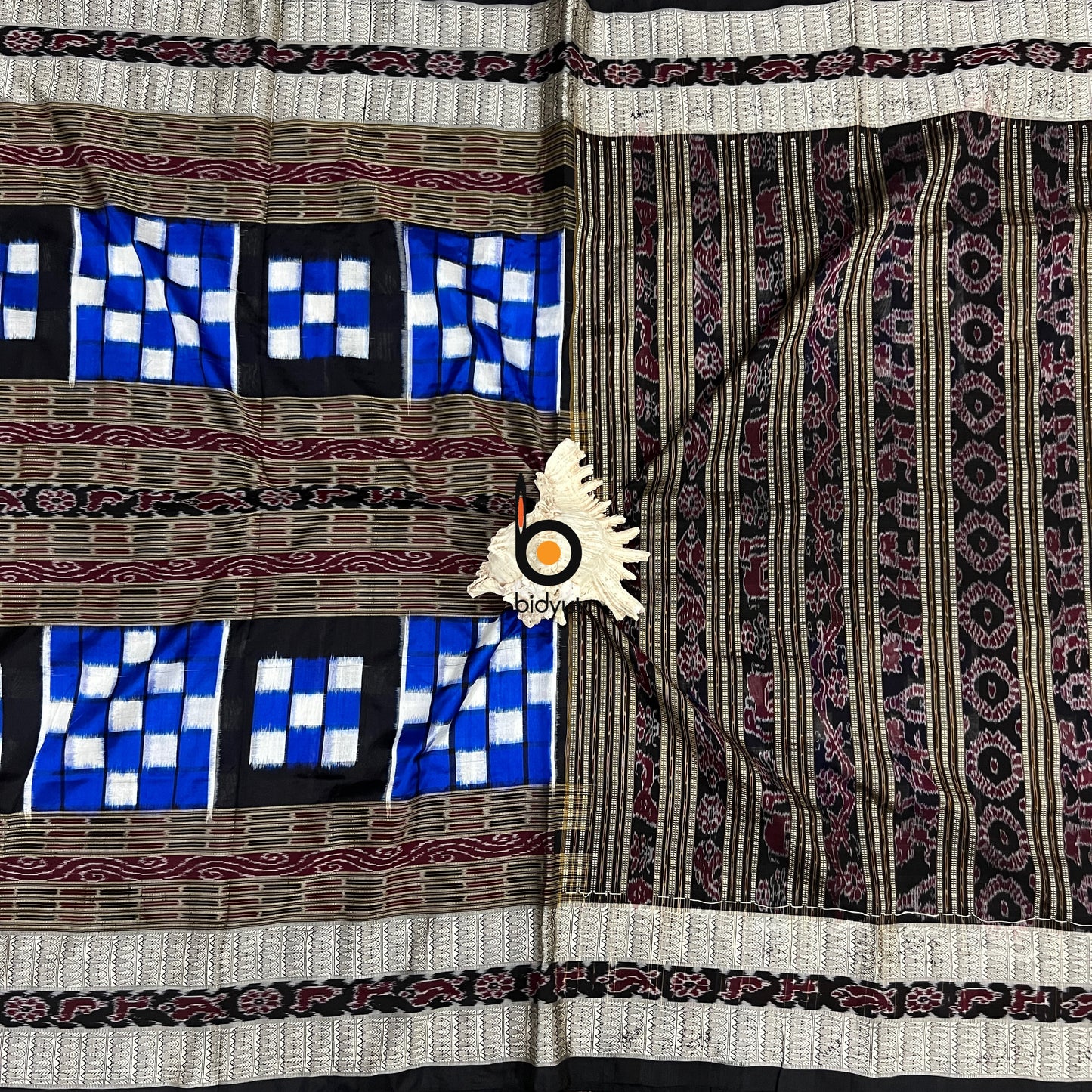 Handlooms of Odisha Sambalpuri Double Ikat Bichitrapuri Silk Saree Blue color