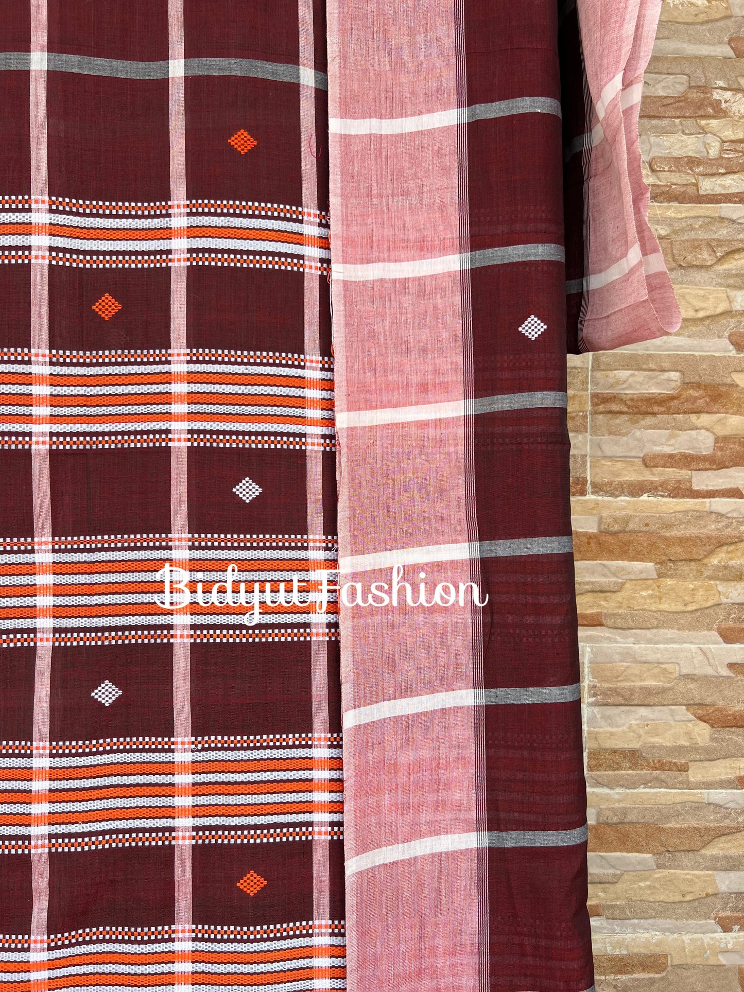 Handlooms of Odisha Santhal Tribal Cotton Sarees Burgundy color