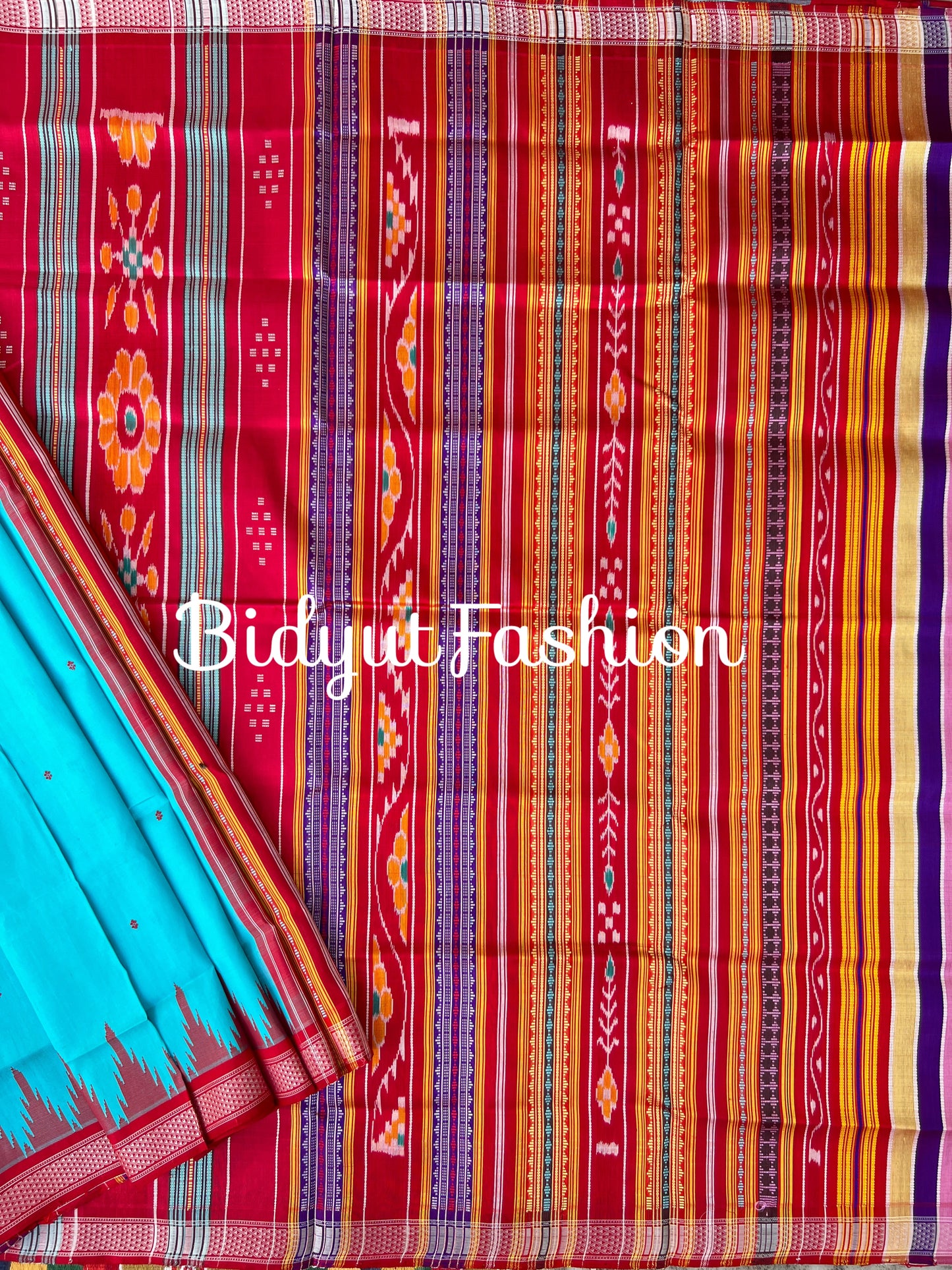 Handlooms of Odisha Berhampuri Double Palla Silk Saree Blue color