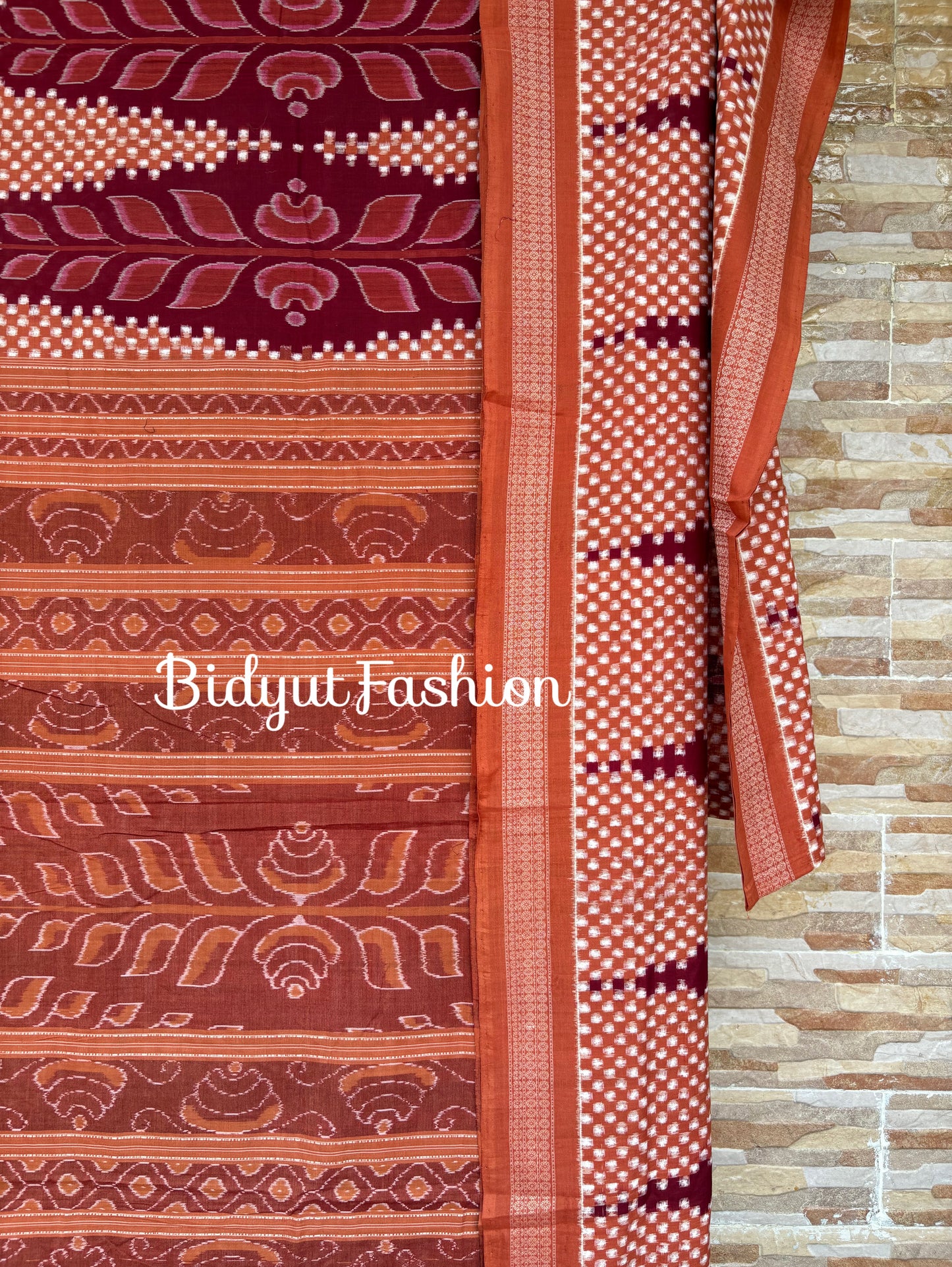 Handlooms of Odisha Sambalpuri Ikat cotton saree maroon color
