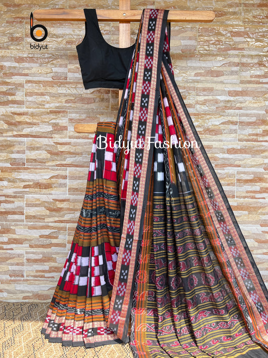 Handlooms of Odisha Sambalpuri Double Ikat Bichitrapuri Cotton Saree red color