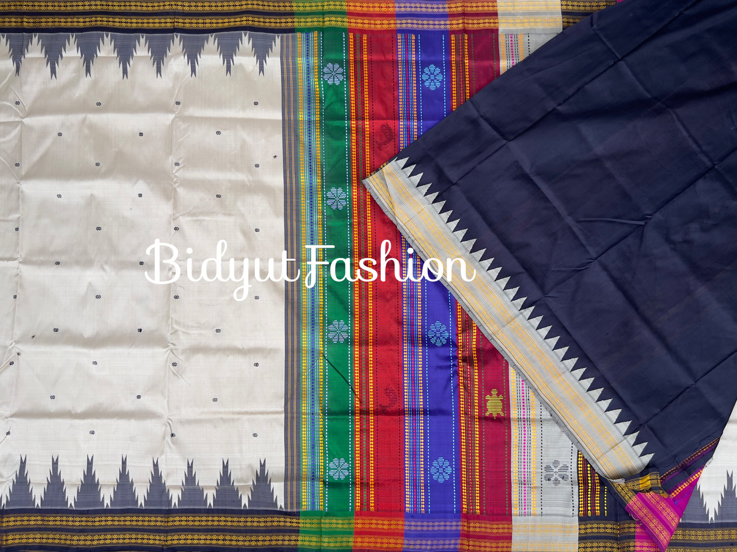 Handlooms of Odisha Berhampuri Double Palla Silk Saree Beige color