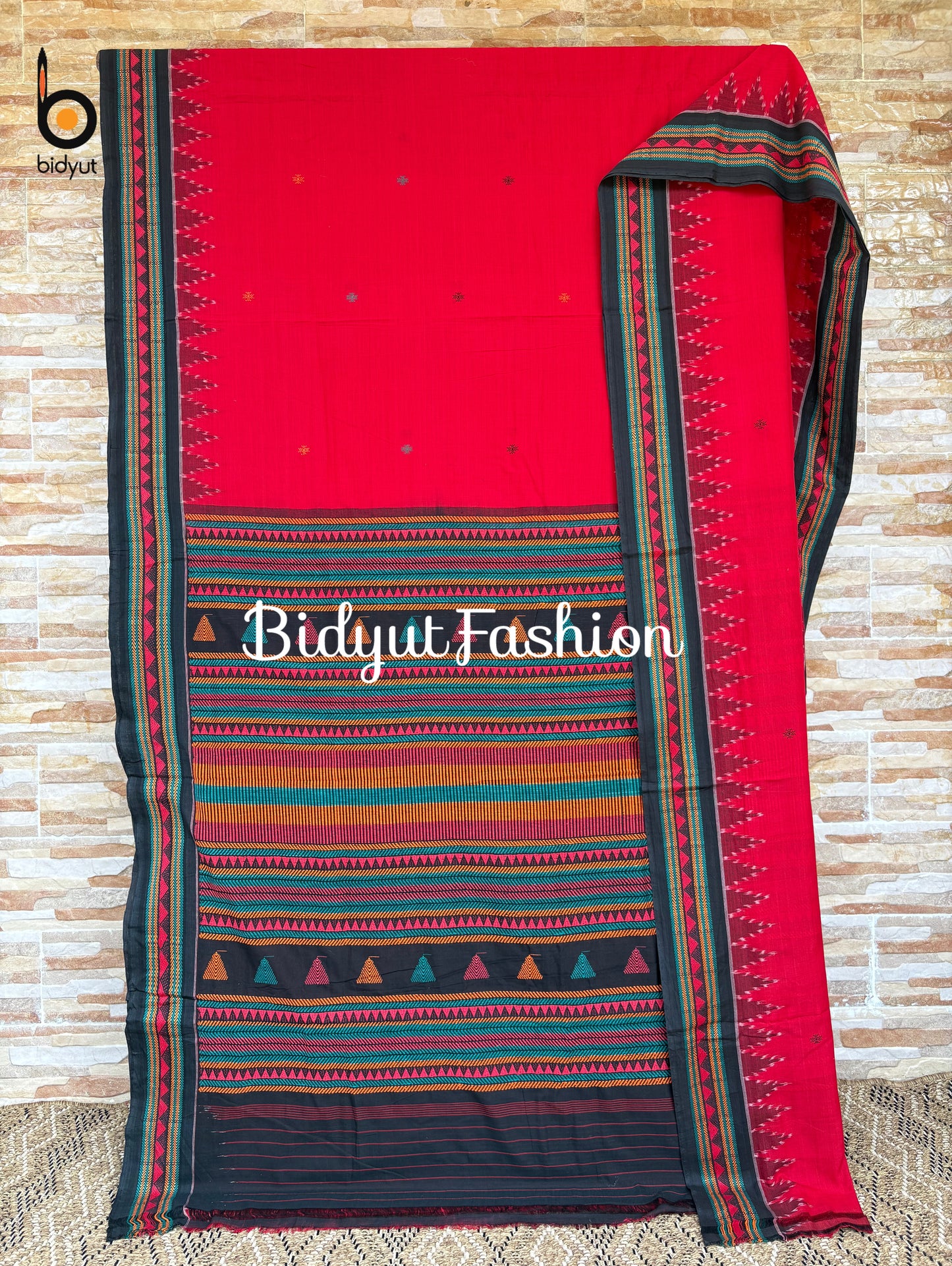 Handlooms of Odisha Dongria Design Cotton Saree - Red color saree