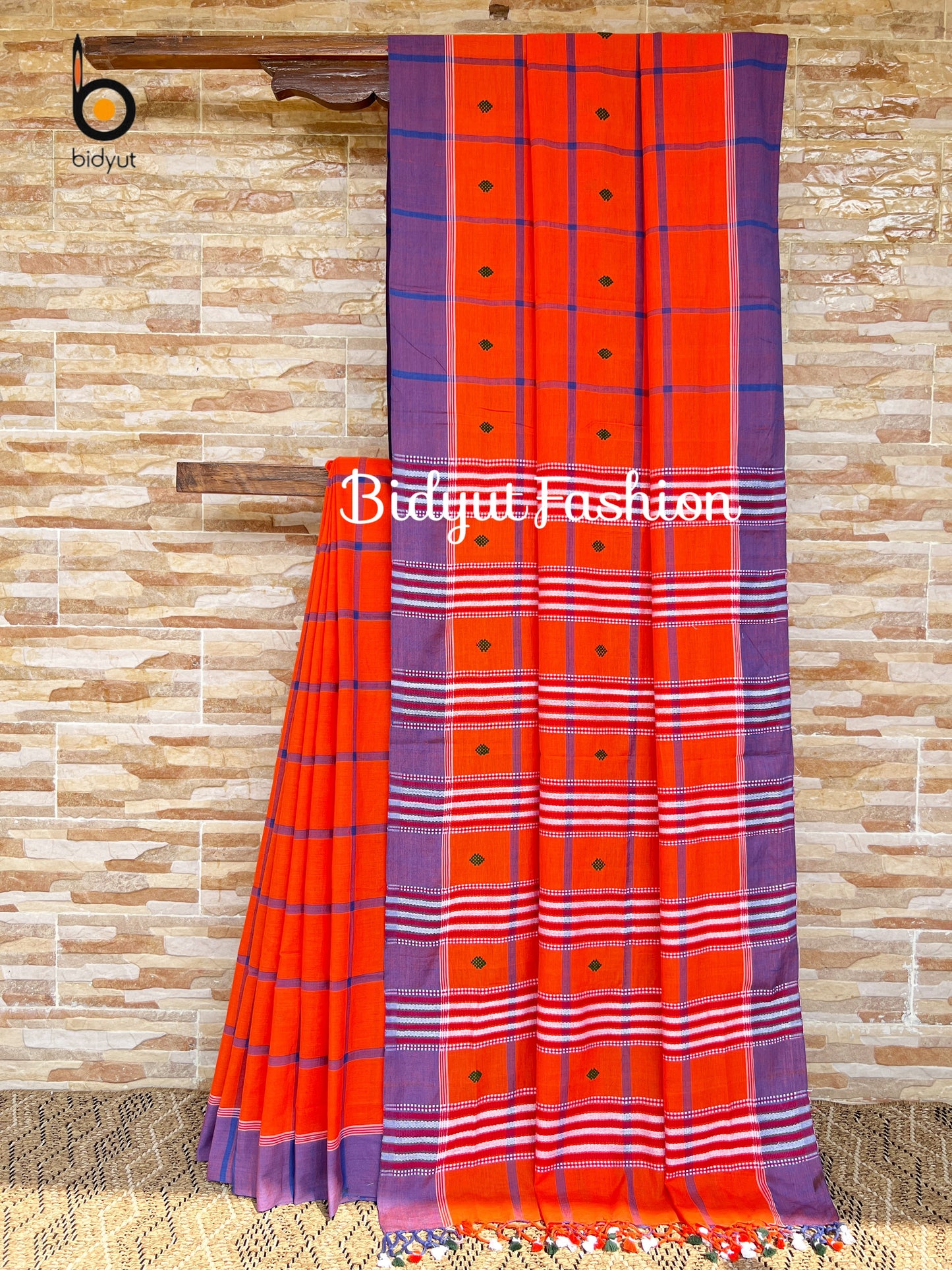 Handlooms of Odisha Santhal Tribal Cotton Sarees Orange color