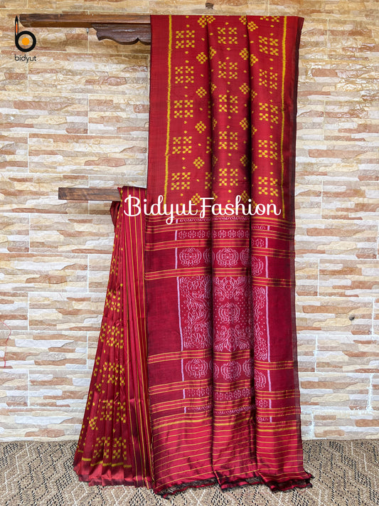 Handlooms of Odisha Nuapatna Passapalli Ikat Silk Saree Red Color