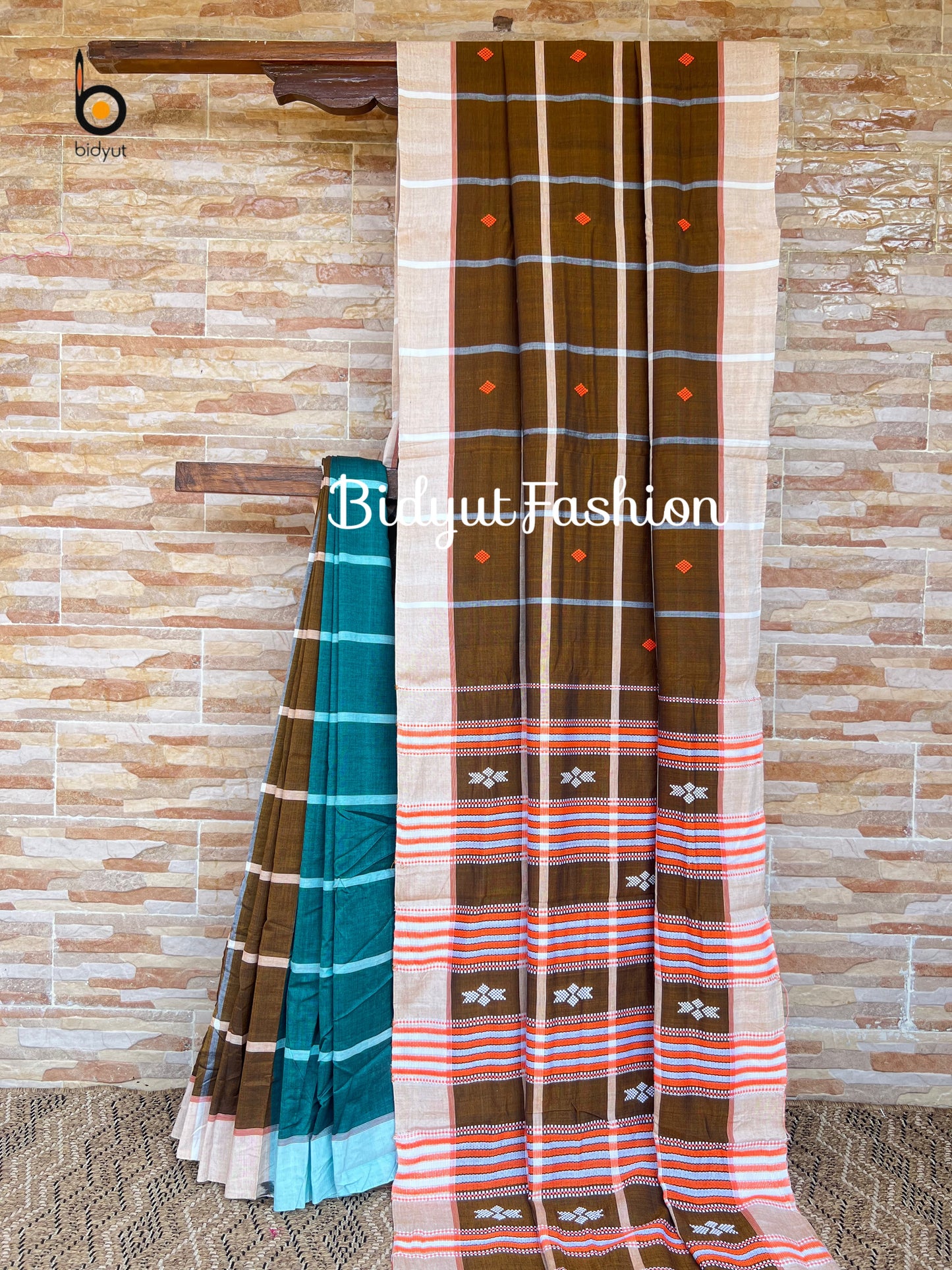 Handlooms of Odisha Santhal Tribal Cotton Sarees Olive Green color