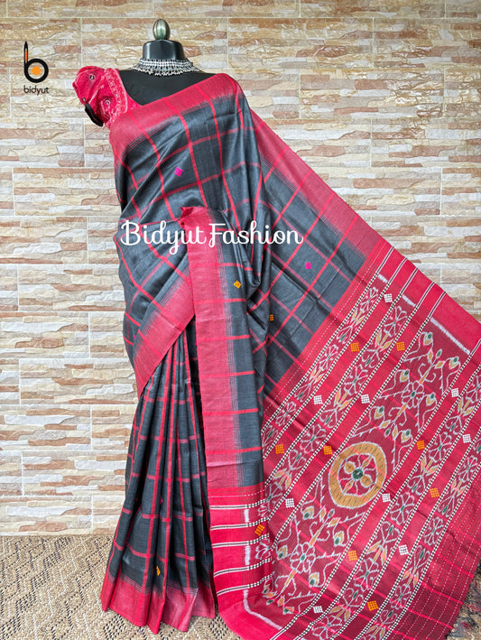 Handlooms of Odisha Santhal Tribal Tussar Silk Sarees Black Color
