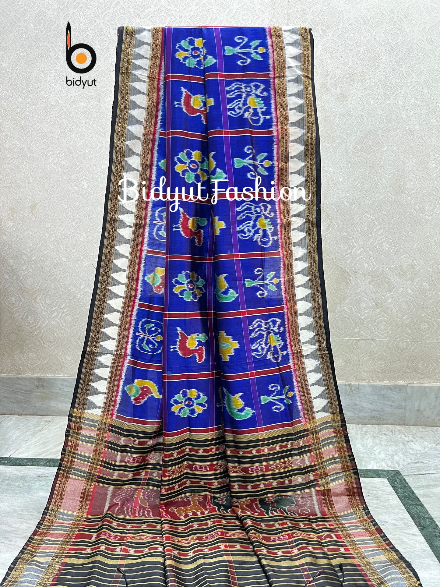 Blue Nabakothi Ikat Silk Dupatta | Odisha Handloom