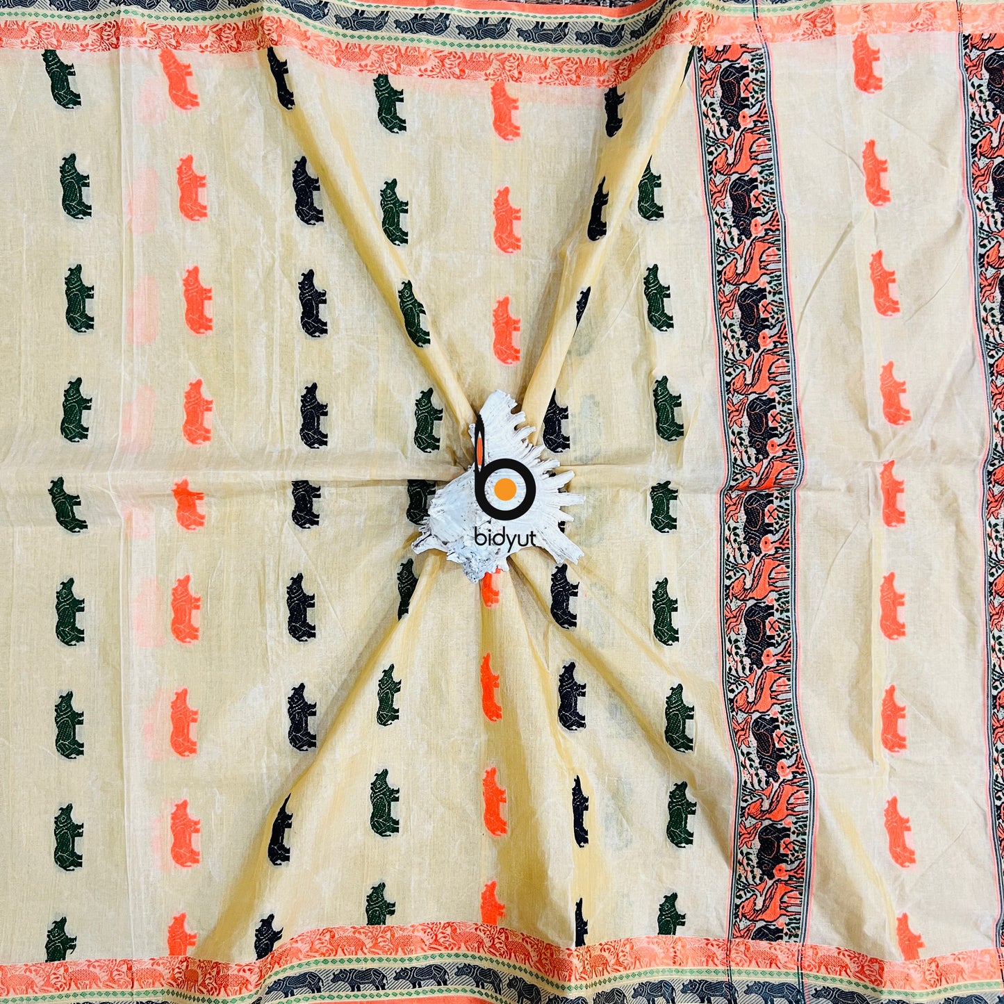 Handlooms of Assam Kaziranga Cotton Saree Beige color