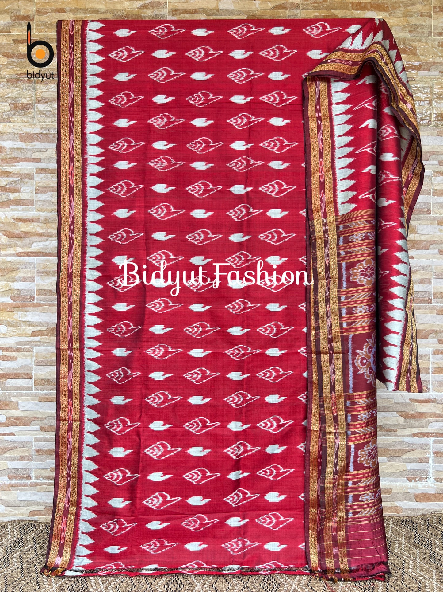 Handlooms of Odisha Nuapatna Khandua Ikat Silk Saree Red Color
