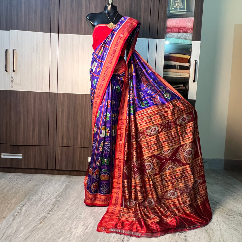Blue Color Nabakothi | Nuapatna Ikat Khandua Sarees | Odisha Handloom Collection at Bidyut Fashion House
