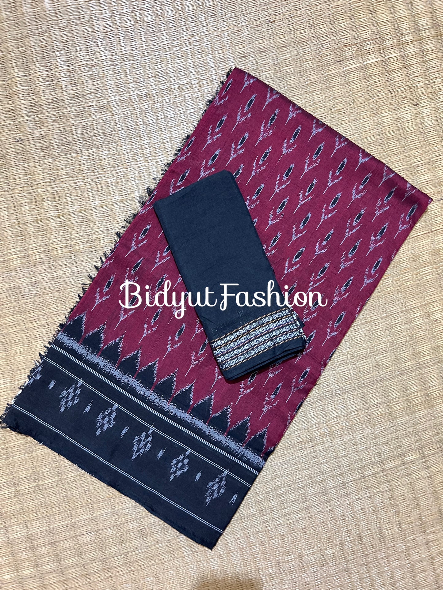 Odisha handloom Nuapatna Maniabandha Ikat Cotton Saree Burgundy Color