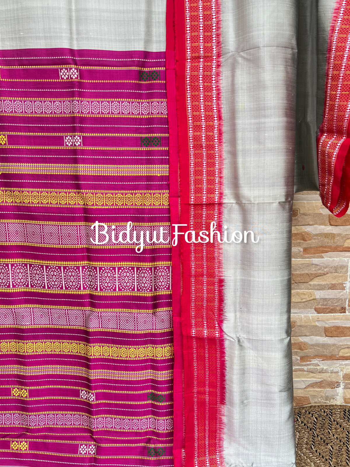 Odisha handloom| Siminoi design| Nuapatna Extra weft Silk Saree Silver Grey Color