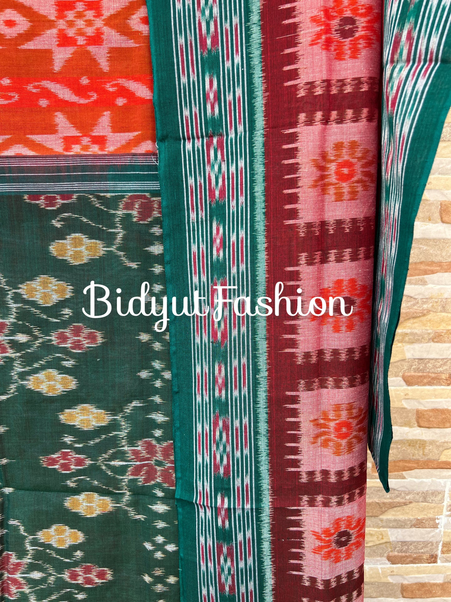 Odisha handloom Nuapatna Maniabandha Ikat Cotton Saree Orange color