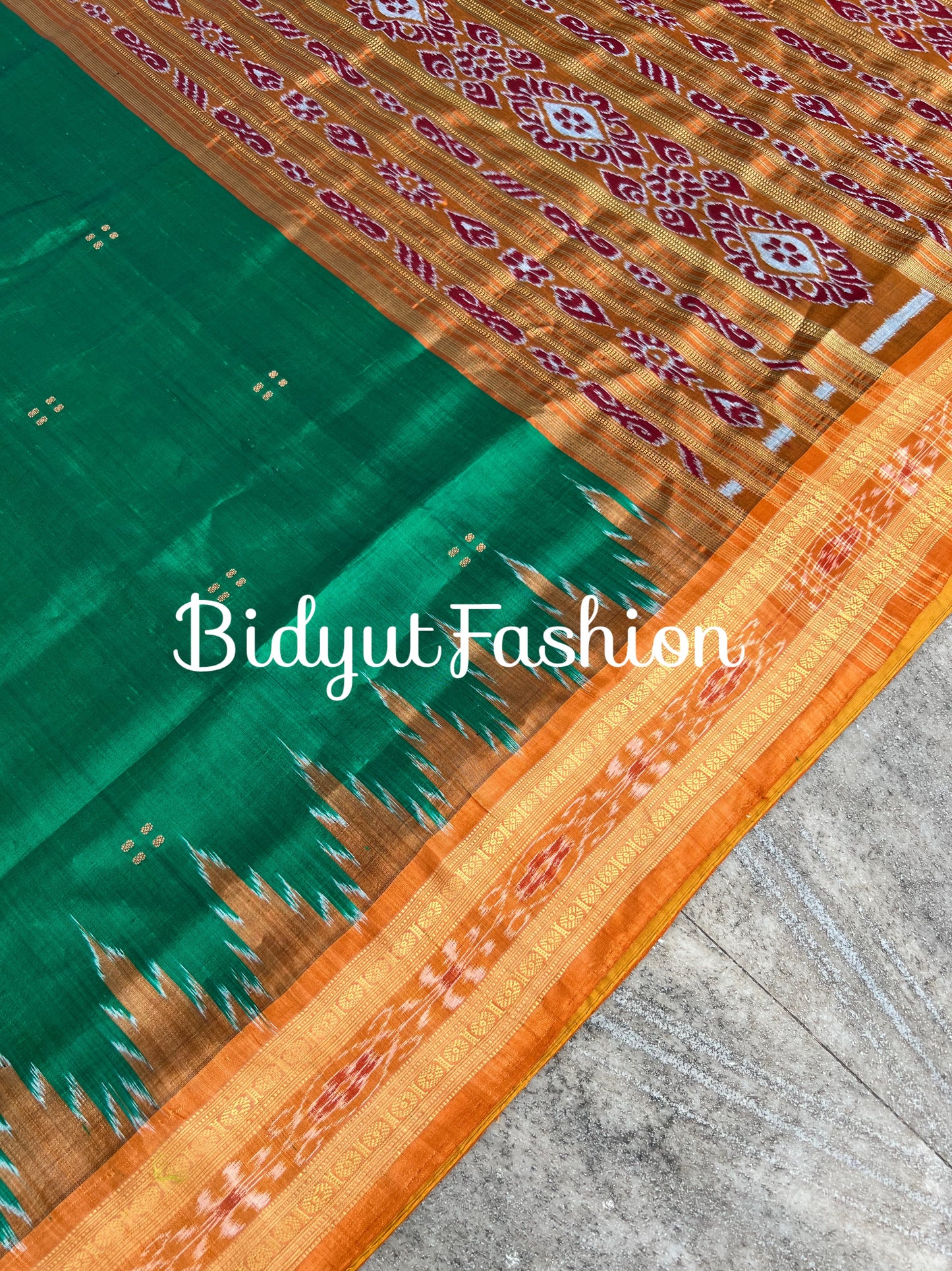 Odisha handloom Nuapatna Khandua Ikat Silk Saree Green Color