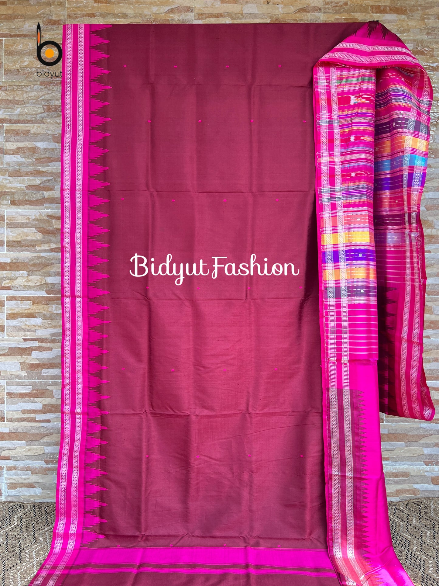 Maroon color Berhampuri Double Palla Silk Saree |Odisha handloom Silk