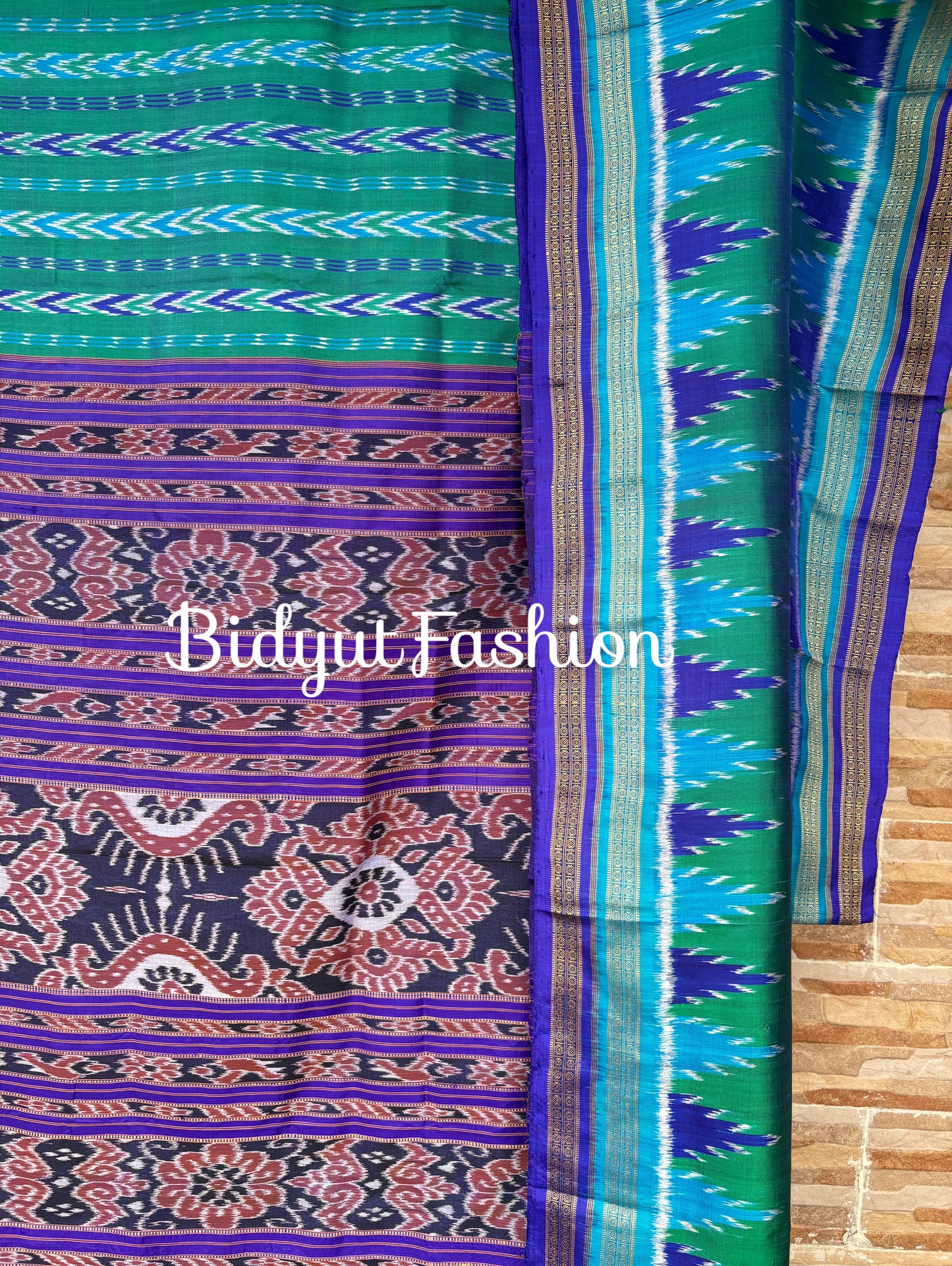 Handlooms of Odisha Nuapatna Khandua Ikat Silk Saree Blue color