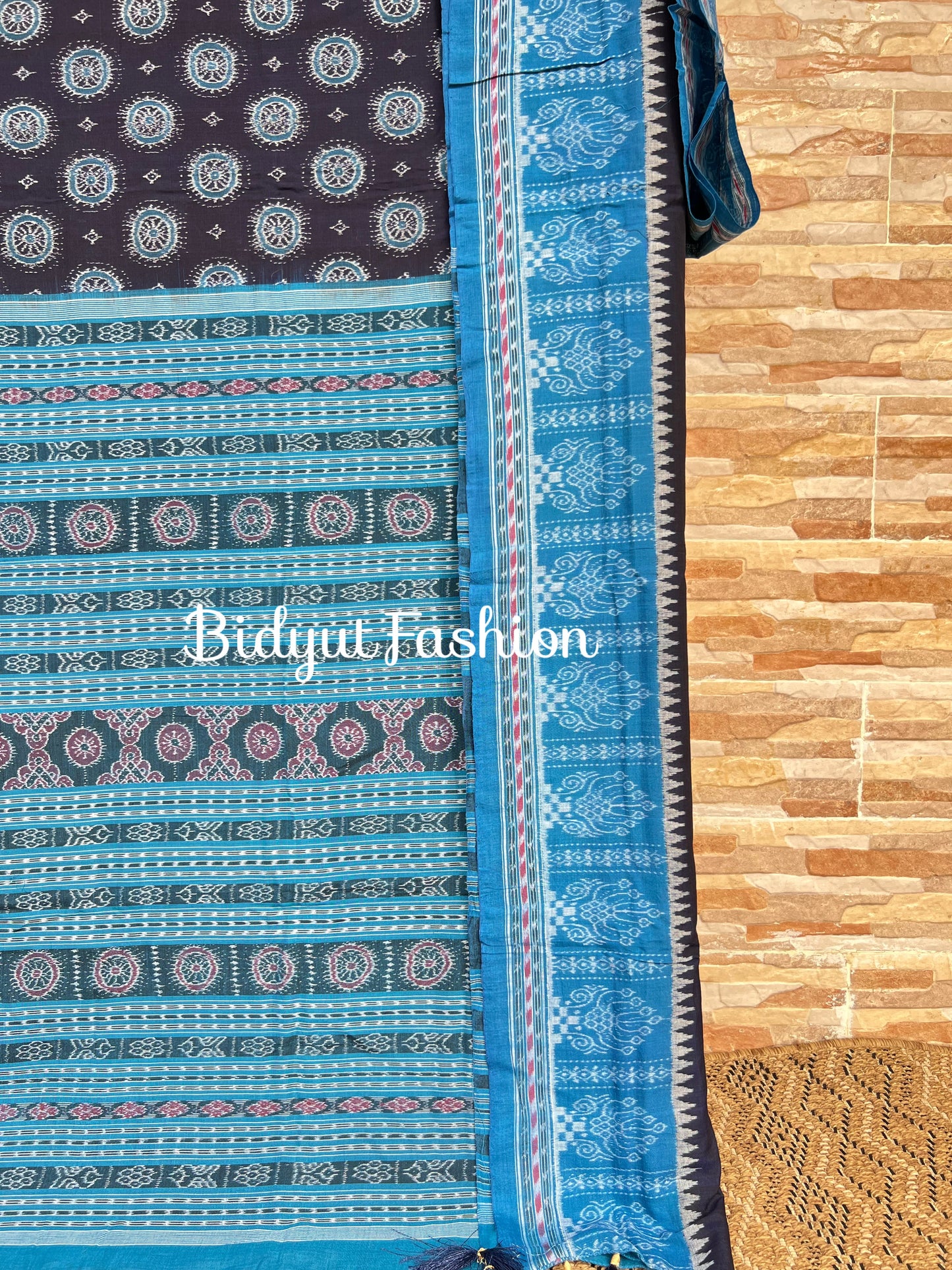 Handlooms of Odisha Sambalpuri Ikat cotton saree black blue color