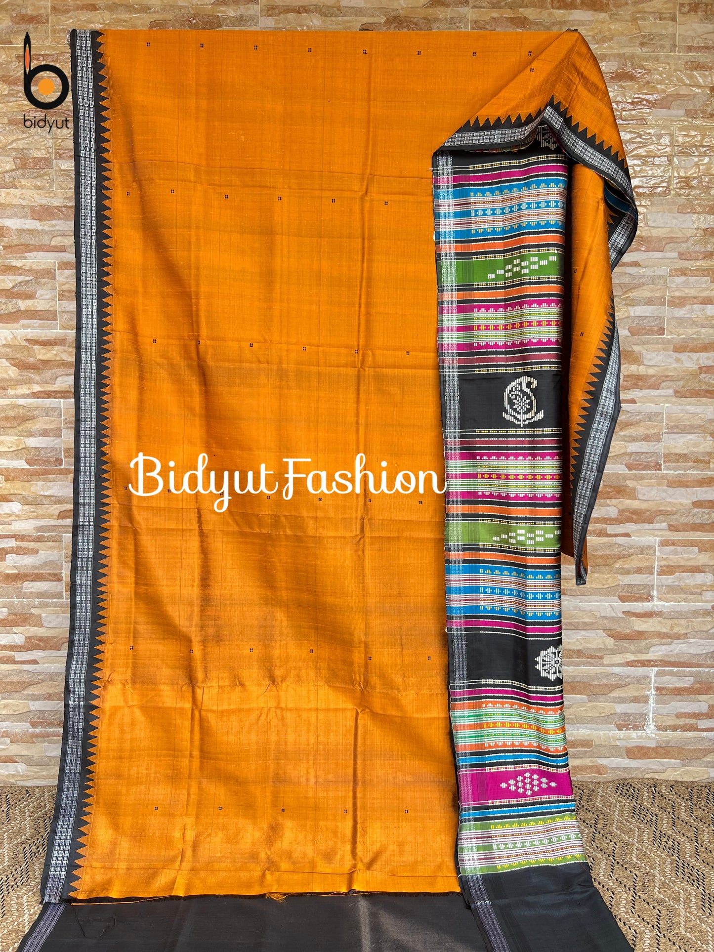 Handlooms of Odisha Berhampuri Double Palla Silk Saree Mustard yellow color