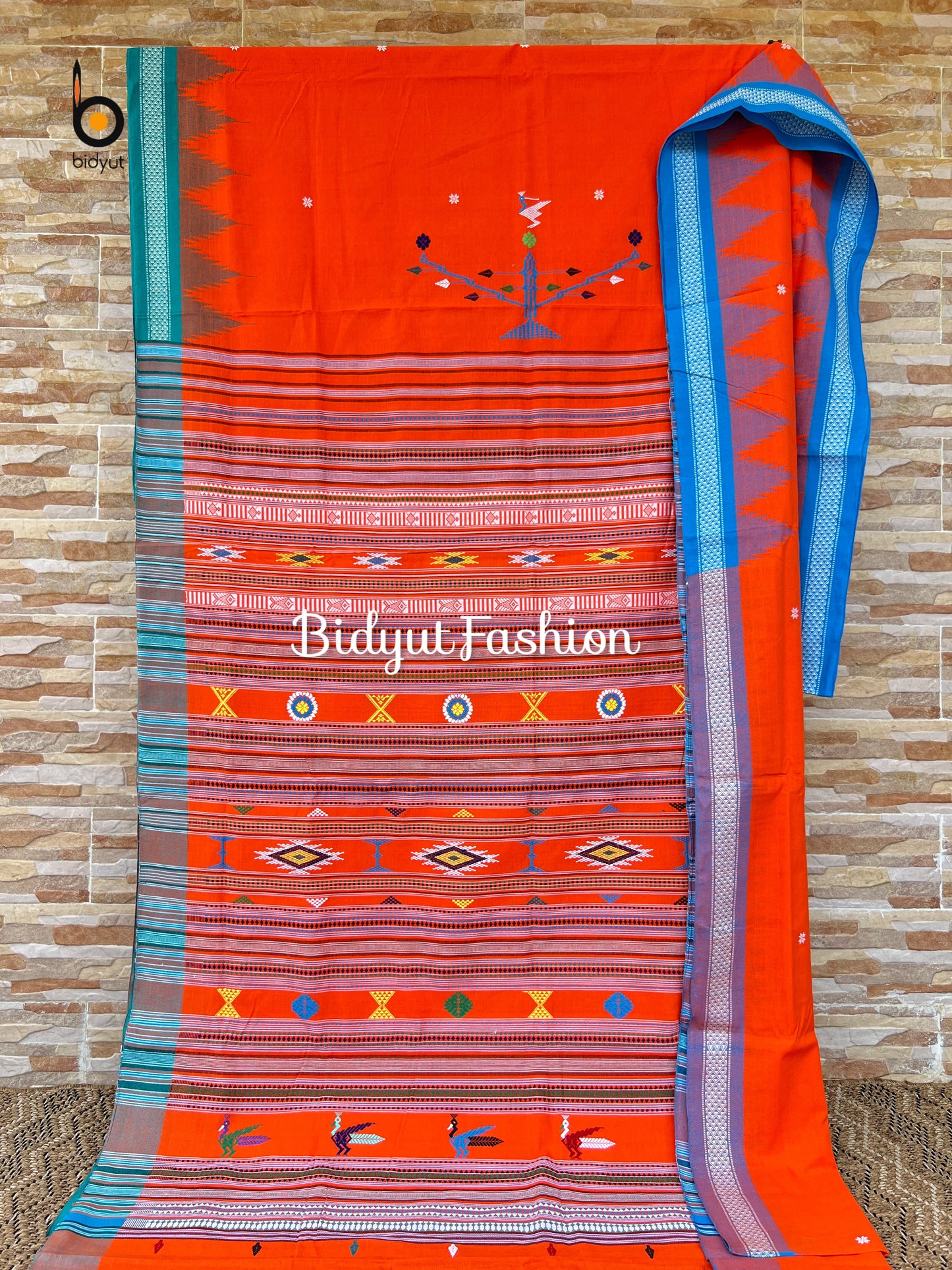 Handlooms of Odisha Ganjam Bomkai Cotton Saree Orange Color