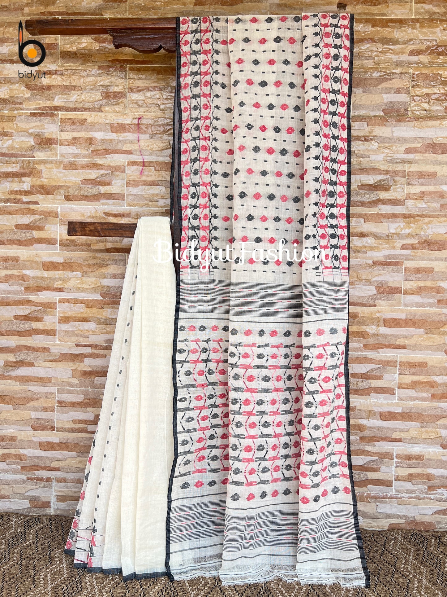 Bengal Handloom Dhakai Jamdani Cotton Saree | Handwoven Jamdani Saree white color