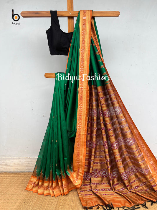 Odisha handloom Nuapatna Khandua Ikat Silk Saree Green Color