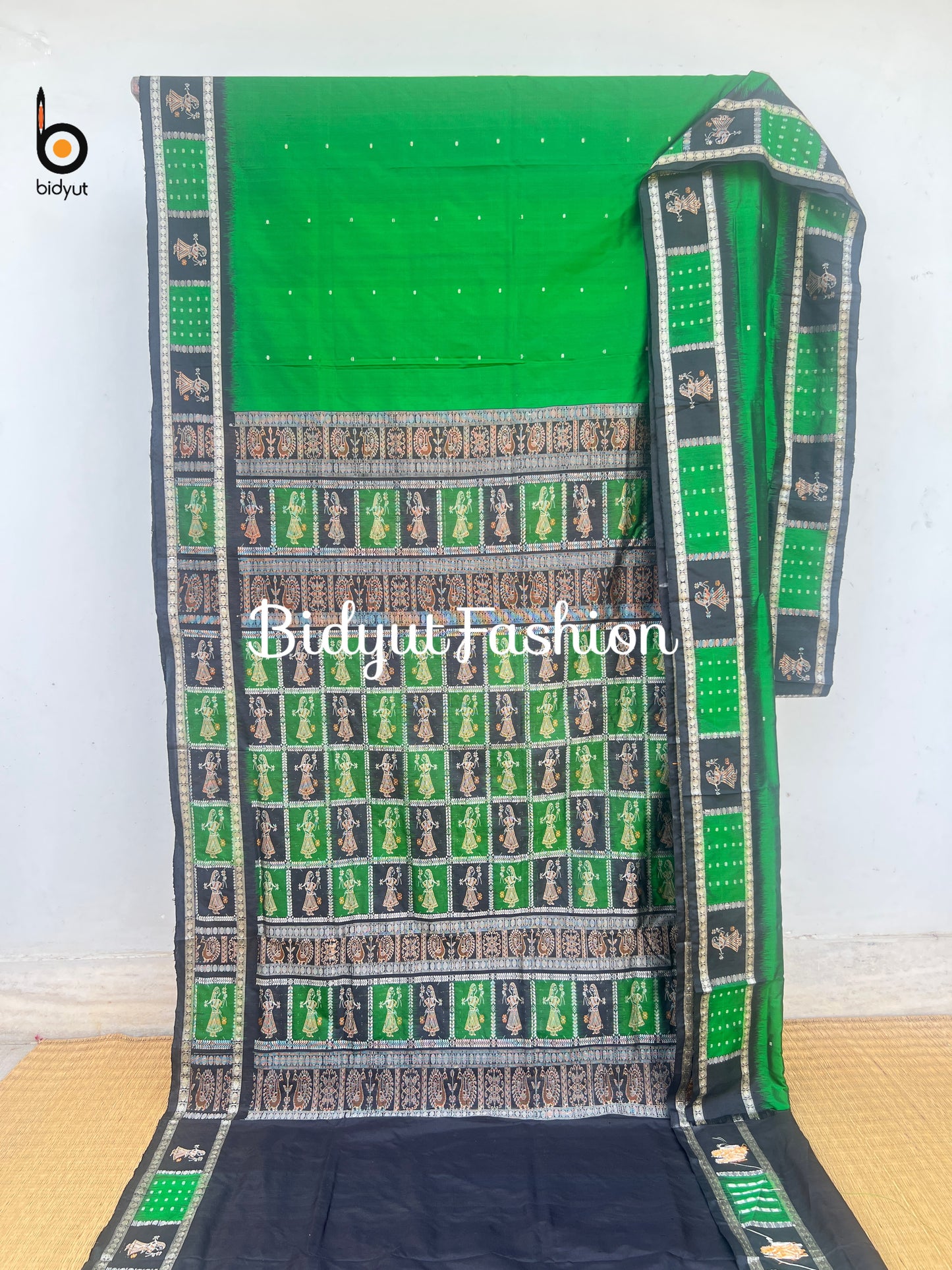 Handlooms of Odisha Putli Bomkai Silk Saree Green color
