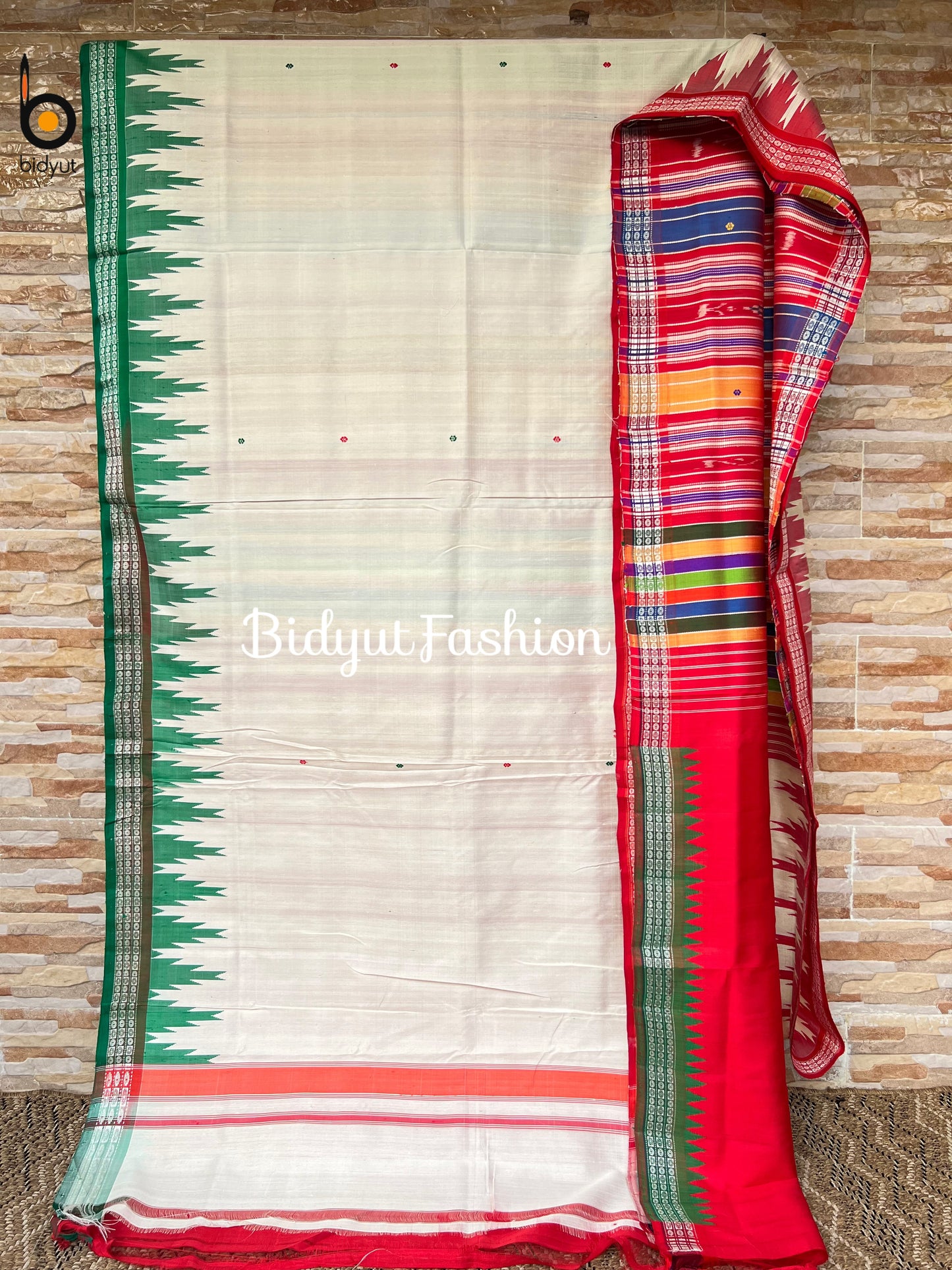 Handlooms of Odisha Berhampuri Double Palla Ganga Jamuna border Silk Saree white color