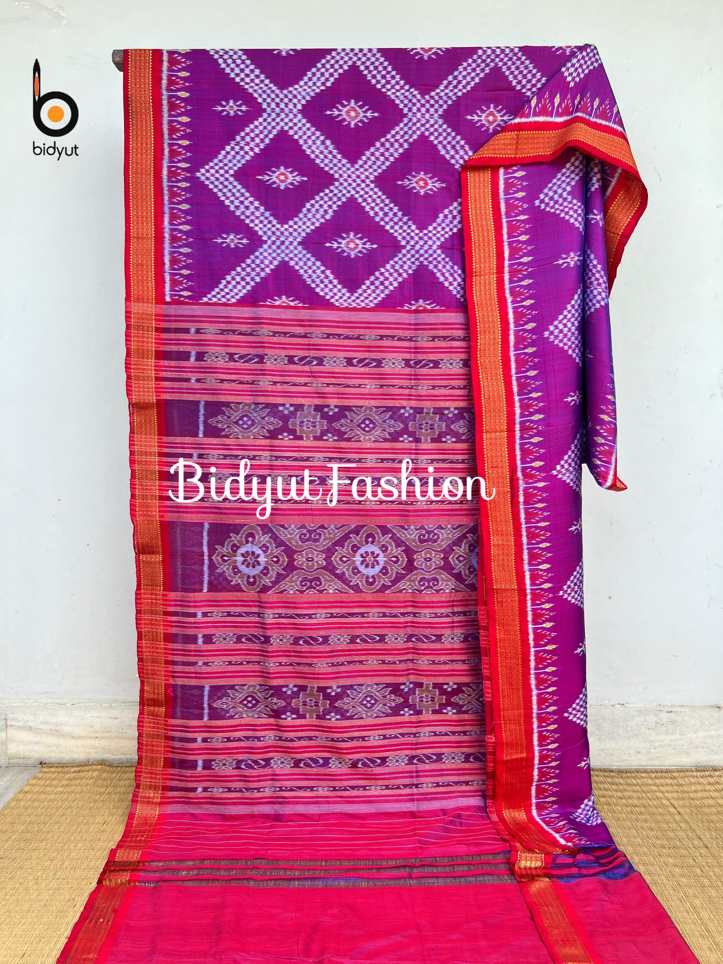 Handlooms of Odisha Nuapatna Khandua Taraballi Ikat Silk Saree Magenta color