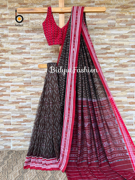 Handlooms of Odisha Maniabandha Nuapatna Ikat Cotton Saree Grey Color
