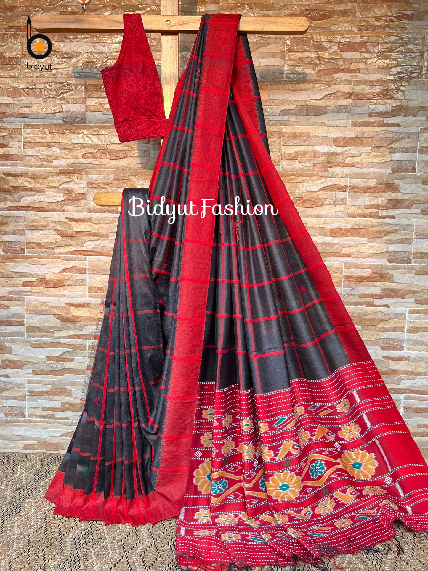 Handlooms of Odisha Santhal Tribal Tussar Silk Sarees Black Color