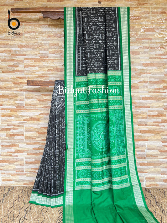 Handlooms of Odisha Sambalpuri Tribal motif Ikat Silk Saree Black Color