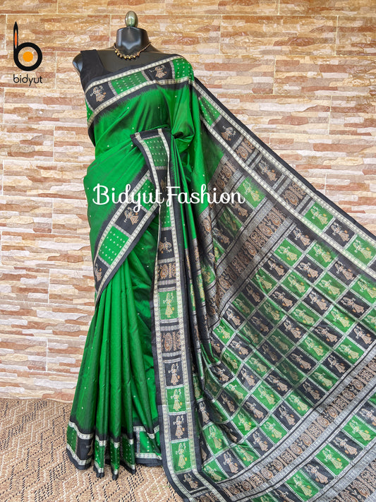 Handlooms of Odisha Putli Bomkai Silk Saree Green color